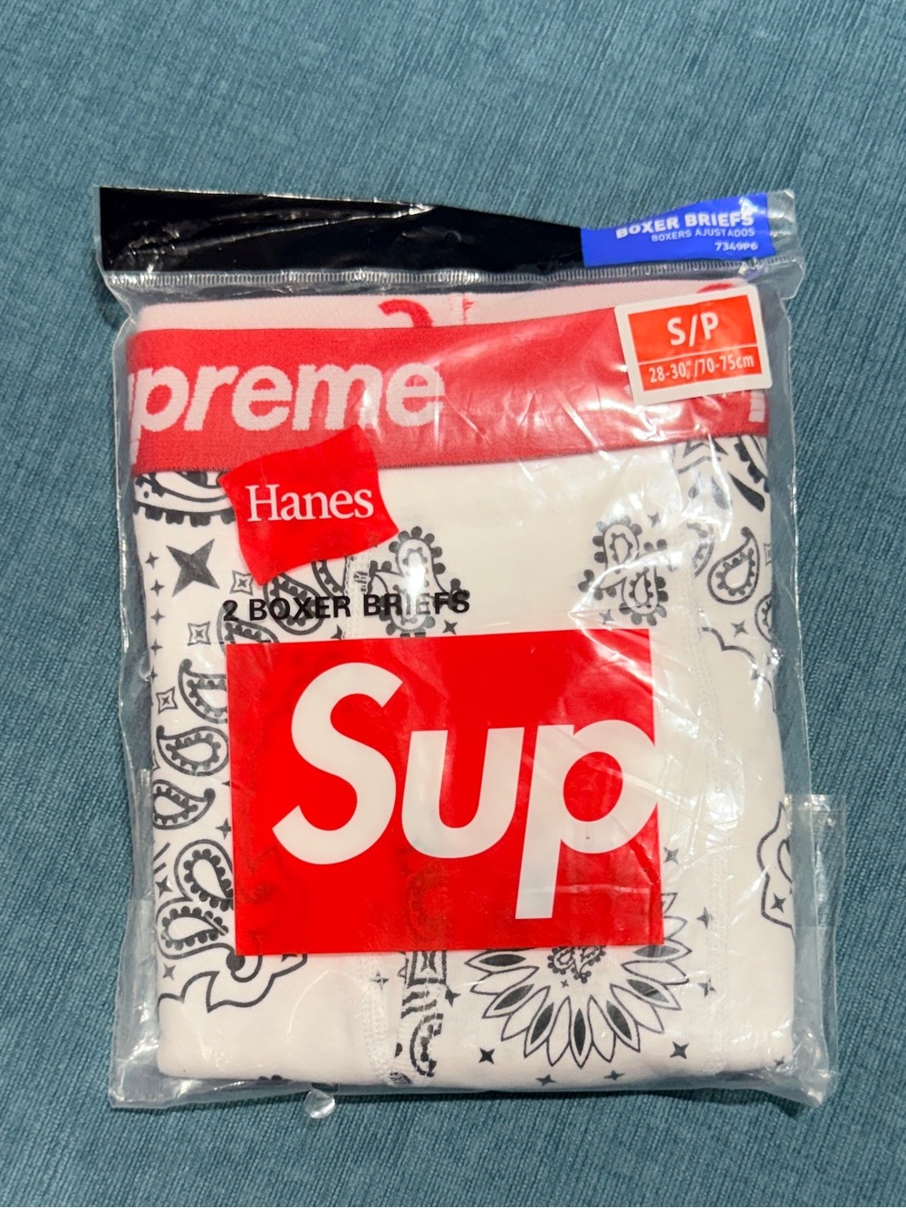Hanes White Bandana Boxer Briefs - Red Waistband